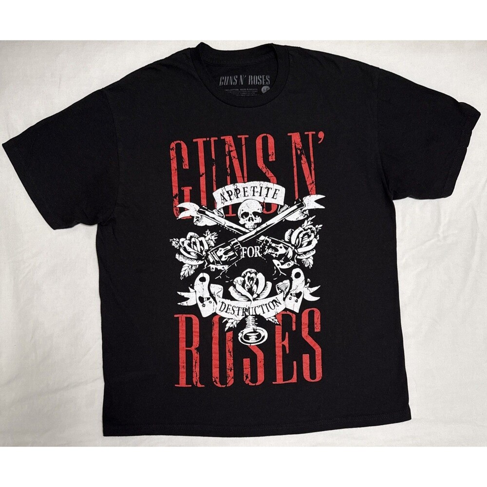 Guns N' Roses Large Band Tee Logo Pistols Appetite For Destruction Black Shirt